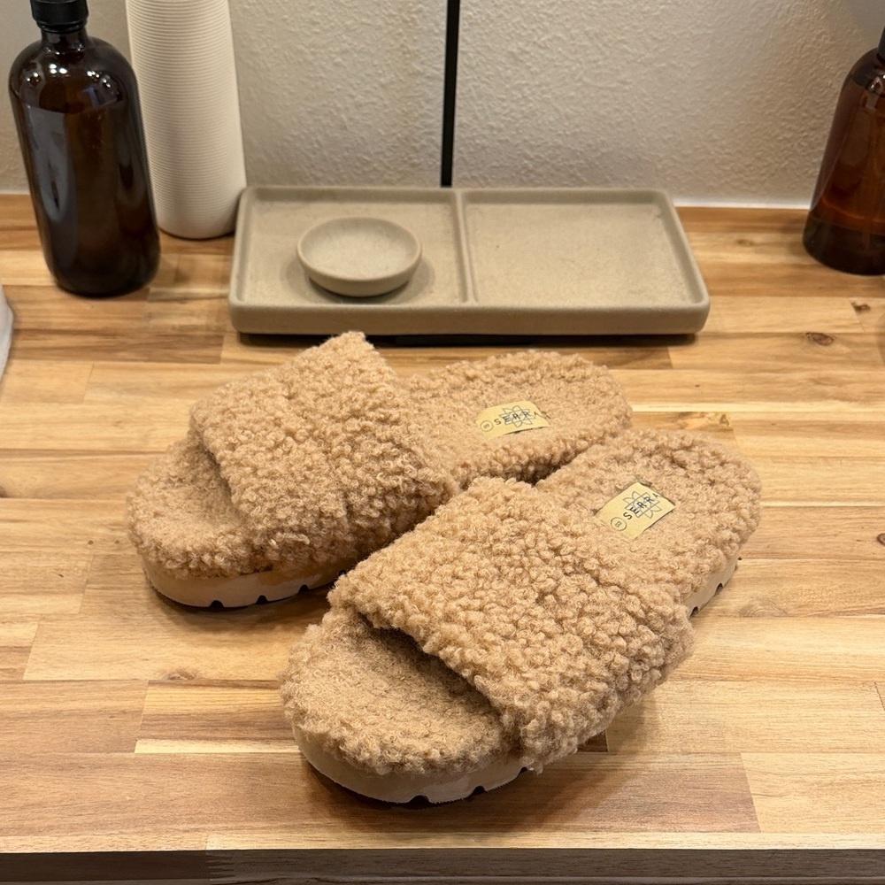 Cozy Tan Fuzzy Slippers